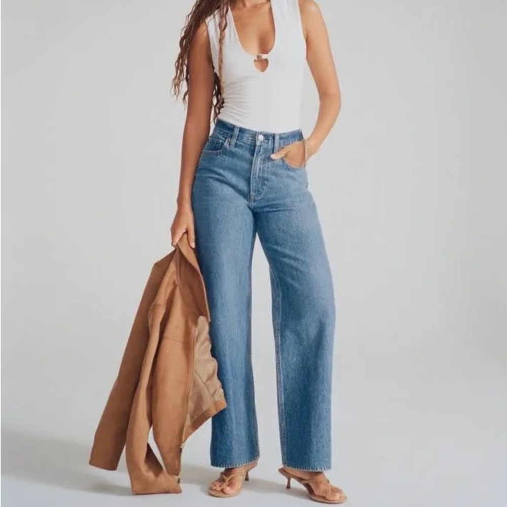 Abercrombie & Fitch High-Rise Straight Leg Jeans - Light Blue Wash